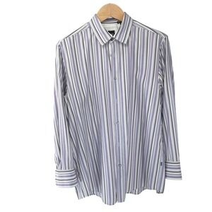 HUGO BOSS Regular Fit Mens Purple White Stripe Shirt Regular Fit Size XL Trim